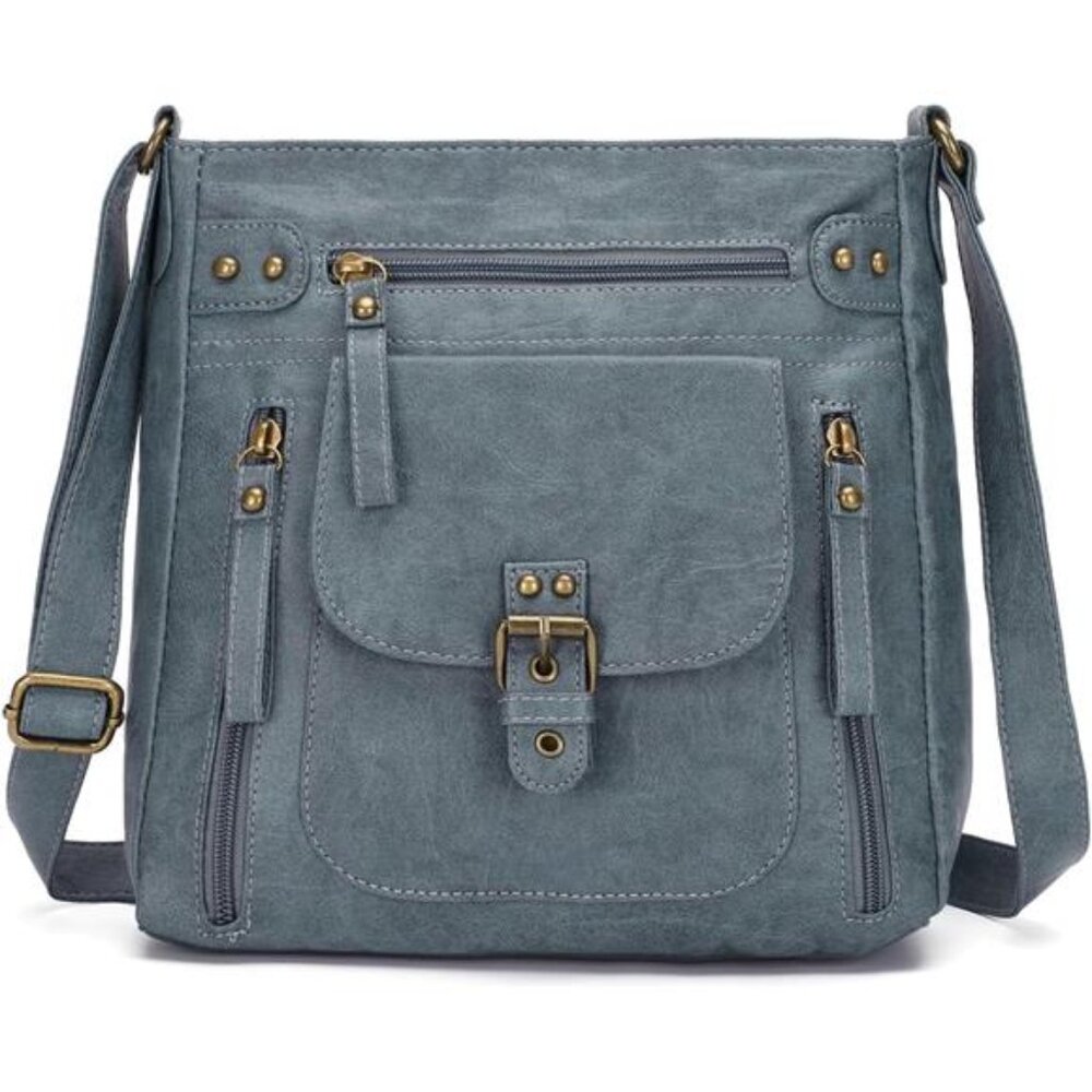 Womens Crossbody Bag PU Leather Multi Pocket Shoulder Purse Adjustable Medium